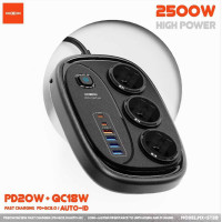 Мережевий фільтр Moxom MX-ST38: 3 розетки, 6 USB, PD 20W, 2500 Вт  (Чорний)