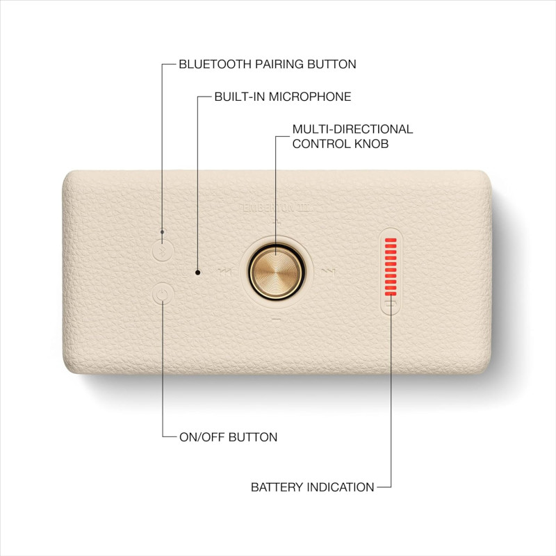 Портативна Bluetooth Колонка Marshall Emberton III: 32 Години, IP67, Чорна з Латунню. (Кремовий)