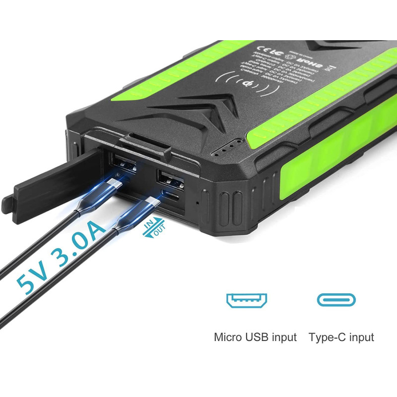Бездротовий Сонячний Повербанк OIMYE 36000 mAh: USB/Type-C, IP66. (Чорний)