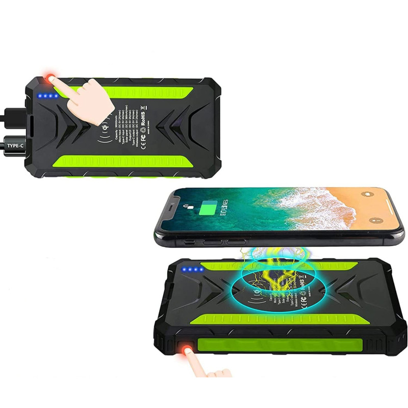 Бездротовий Сонячний Повербанк OIMYE 36000 mAh: USB/Type-C, IP66. (Чорний)
