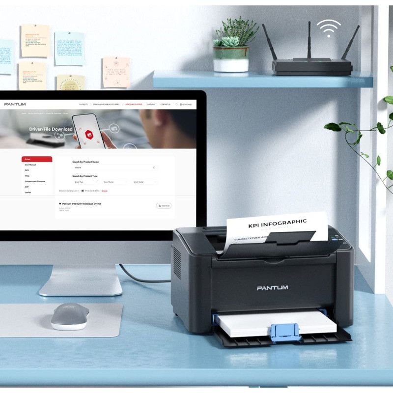 Чорно-білий лазерний принтер PANTUM P2502W Wi-Fi, Airprint, однофункціональний, 22 стор./хв. (Чорний)