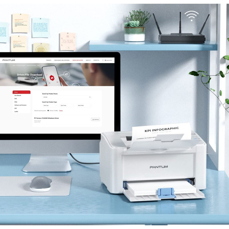 Чорно-білий лазерний принтер PANTUM P2502W Wi-Fi, Airprint, однофункціональний, 22 стор./хв. (Білий)