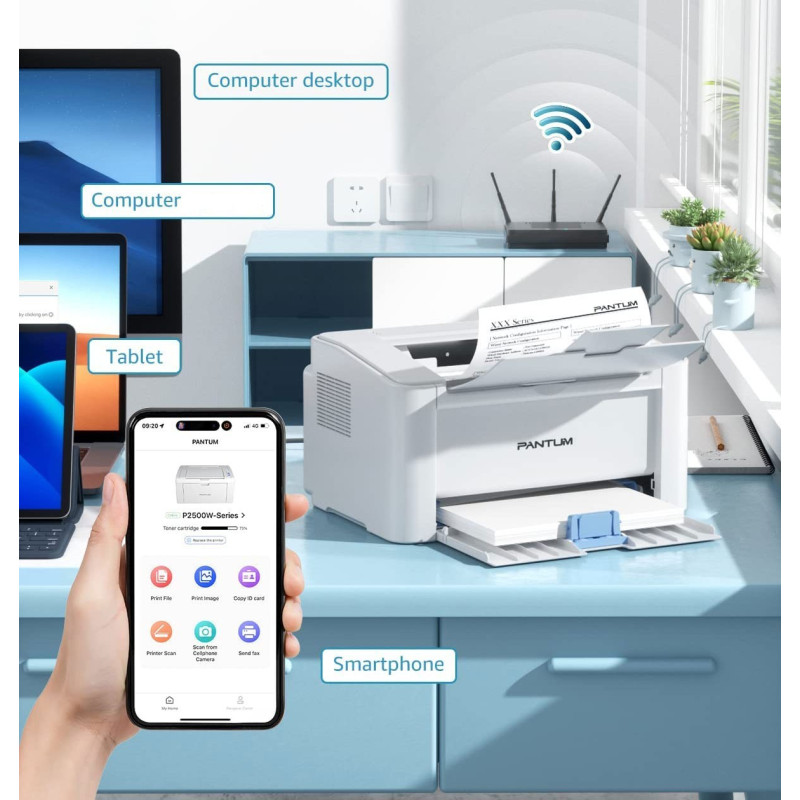 Чорно-білий лазерний принтер PANTUM P2502W Wi-Fi, Airprint, однофункціональний, 22 стор./хв. (Білий)