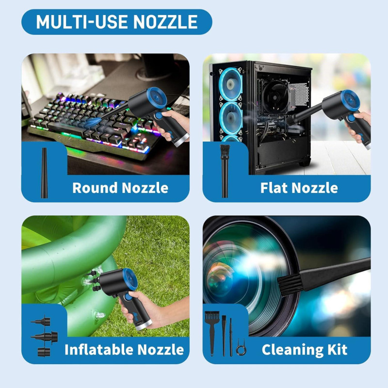 Atengus: Електричний пиловидалювач (Повітродувка), Бездротовий, 6000 мАг, (Чорно-блакитний)