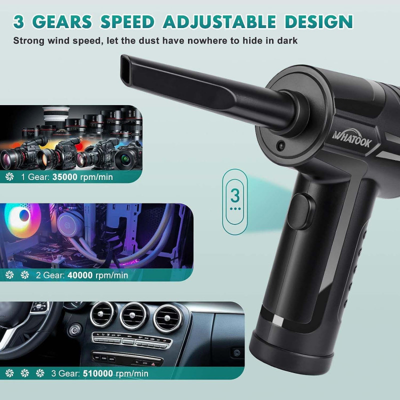 Електричний Пилоуловлювач: Бездротовий, 3 швидкості, 100000 об/хв, Заміна стисненого повітря