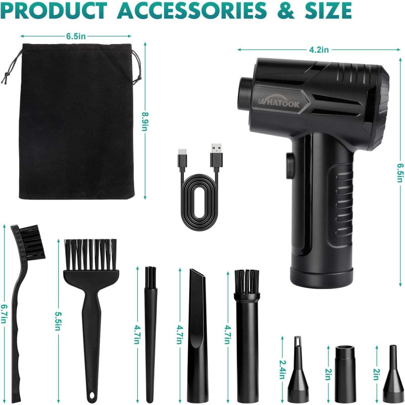 Електричний Пилоуловлювач: Бездротовий, 3 швидкості, 100000 об/хв, Заміна стисненого повітря