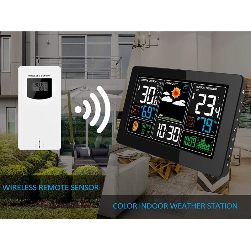 Цифрова метеостанція Kalawen: Великий кольоровий РК-екран та бездротовий. Сенсор - білий