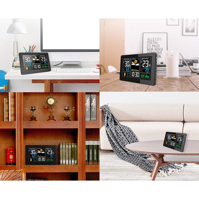 Цифрова метеостанція Kalawen: Великий кольоровий РК-екран та бездротовий. Сенсор - білий