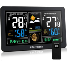 Цифрова метеостанція Kalawen: Великий кольоровий РК-екран та бездротовий. Сенсор - чорний
