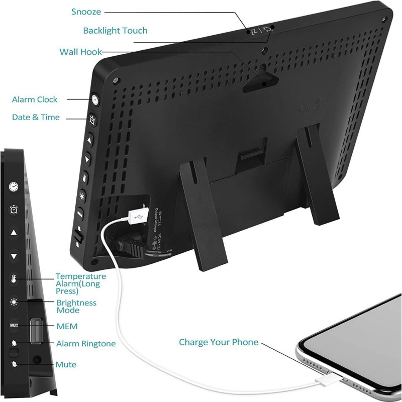 Цифрова метеостанція Kalawen: Великий кольоровий РК-екран та бездротовий. Сенсор - чорний