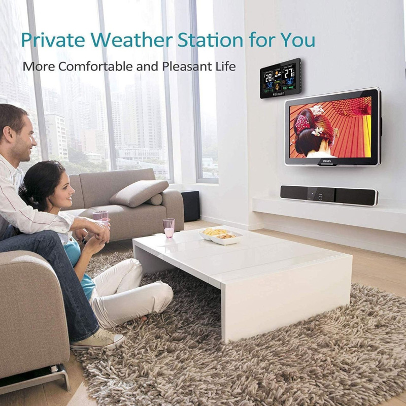 Цифрова метеостанція Kalawen: Великий кольоровий РК-екран та бездротовий. Сенсор - чорний