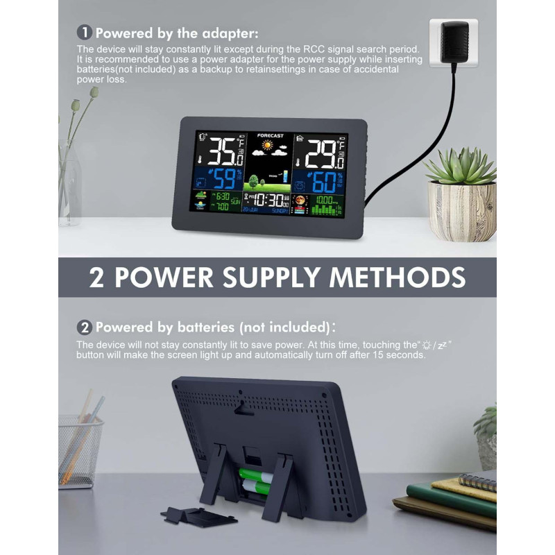 Метеостанція VOKSUN з бездротовим датчиком: Кольоровий РК-дисплей, барометр та фази місяця