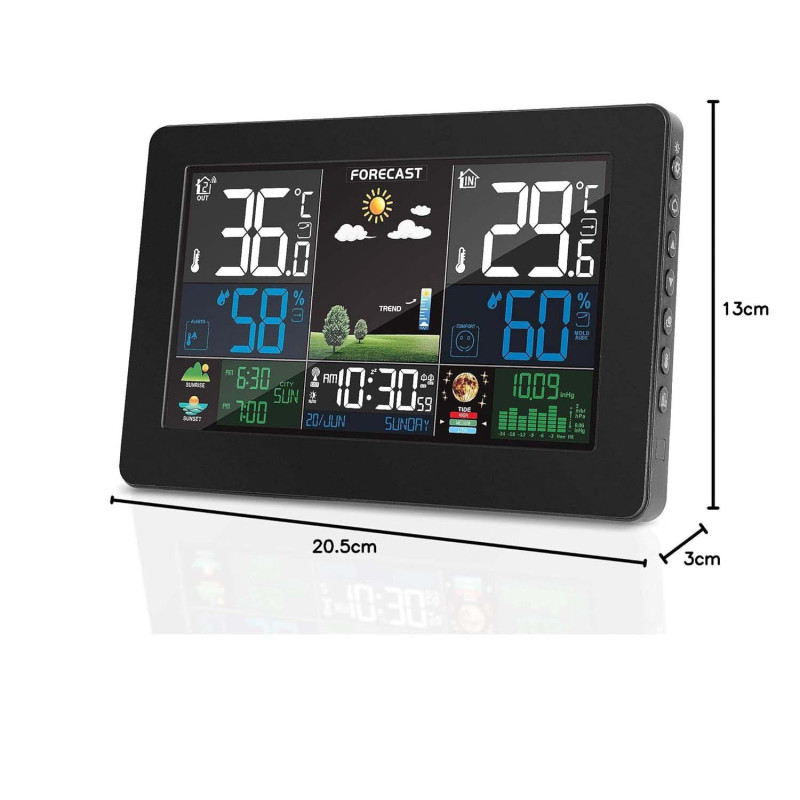 Метеостанція VOKSUN з бездротовим датчиком: Кольоровий РК-дисплей, барометр та фази місяця