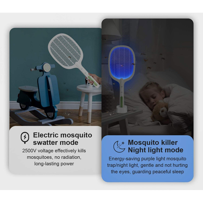 Електрична Мухобійка Wolafoo: Сітка 5000 В, 3 Шари Захисту, USB Зарядка ( Білий )