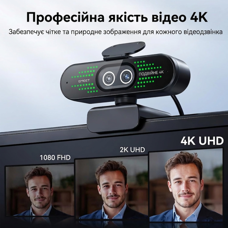 Веб-камера з подвійною лінзою eMeet Nova Dual 4K (11х зум, PDAF, Пульт ДУ) (Чорна)