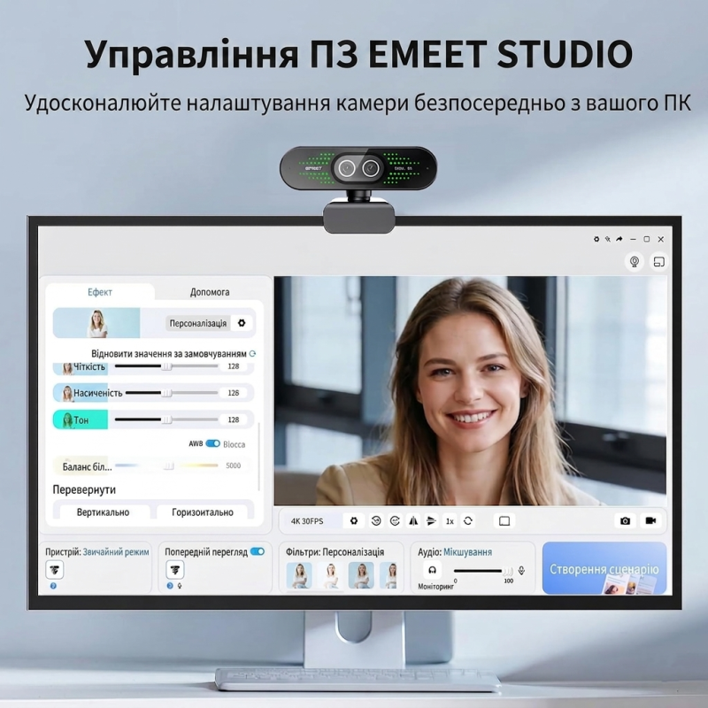 Веб-камера з подвійною лінзою eMeet Nova Dual 4K (11х зум, PDAF, Пульт ДУ) (Чорна)