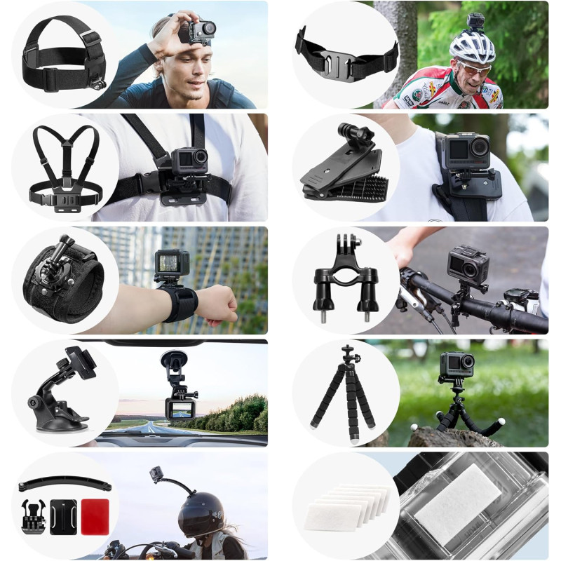 Універсальний Комплект Аксесуарів для Екшн-Камер (50+ в 1): Кріплення для GoPro, Akaso, DJI (Чорний)
