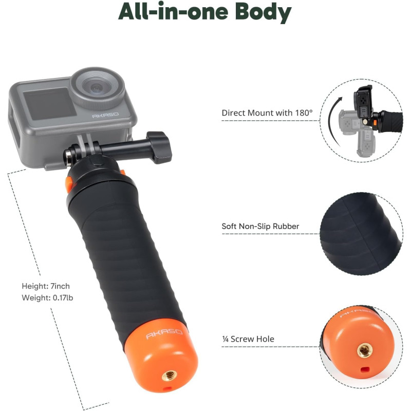 Водонепроникна Плаваюча Ручка Akaso: Тримач-Поплавок для Екшн-Камер (Чорний)