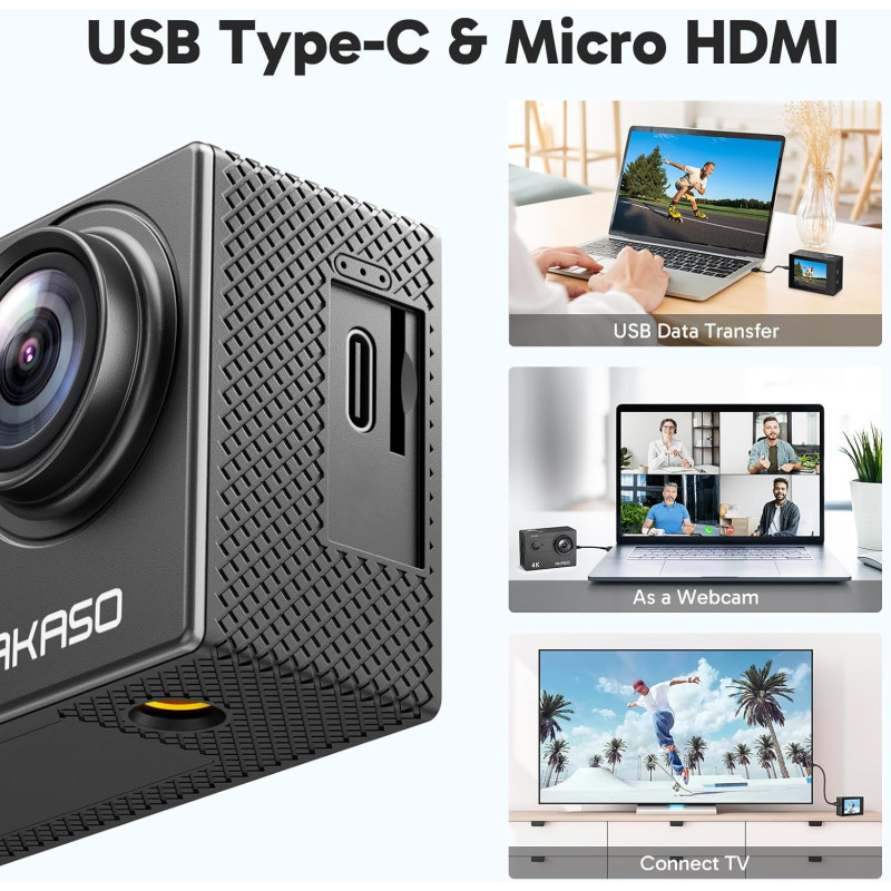 Екшн-Камера Akaso EK7000 4K: 20MP, Сумісність з Мікрофоном, Водонепроникність 30м (Сірий)