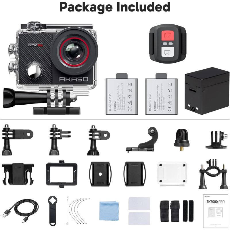 Екшн-Камера Akaso EK7000 Pro 4K 20MP: EIS, Сенсорний Екран, 40м Водонепроникність (Сірий)