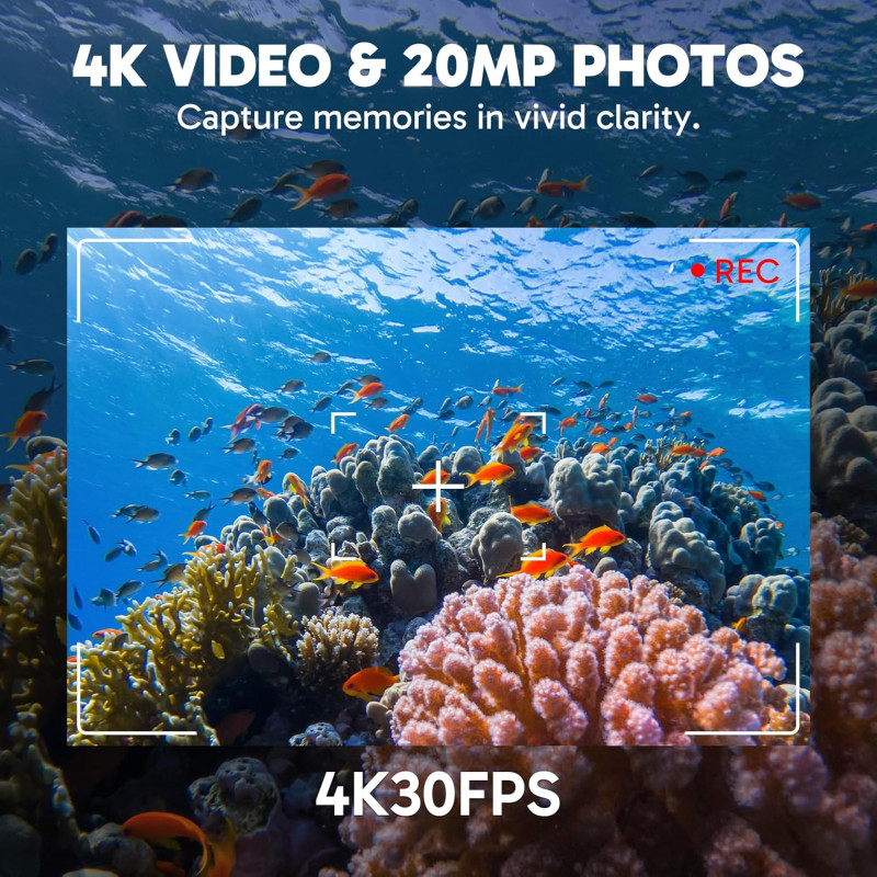 Екшн-Камера Akaso EK7000 Pro 4K 20MP: EIS, Сенсорний Екран, 40м Водонепроникність (Сірий)